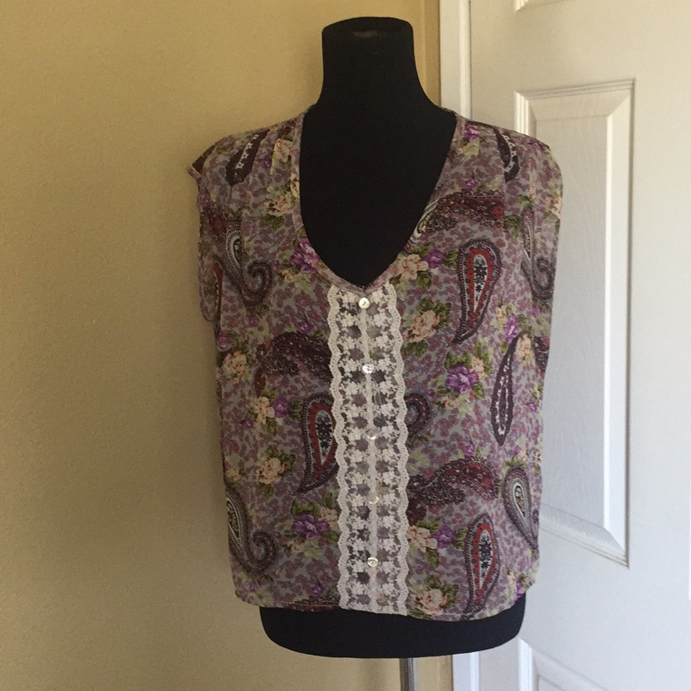 Fashion Printed Semi boho Sheer Top